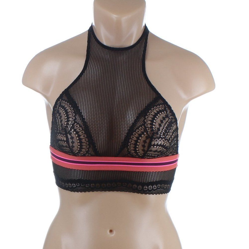 Victoria's Secret Black Mesh Lace High Neck Bralette NWT XS - Picture 2 of 10